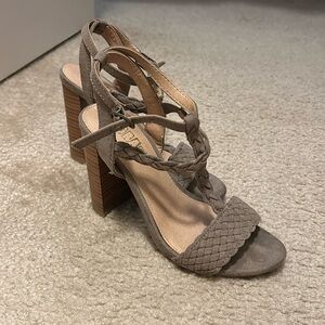 Very gently with suede chunky heels